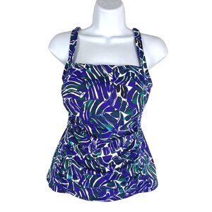 L.L. Bean Squareneck Tankini Swim‎ Top Women's Size 10 Printed Nylon Blend NWT